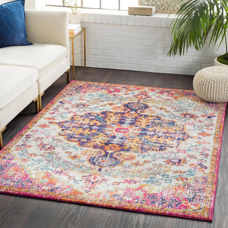Livabliss Lou Asmara Vintage Rug – Multicolour Boho Area Rug for Living Room, Dining & Kitchen, 120x170 cm, Easy-Care Pile, Large Traditional Bohemian Rug in Orange and Burgundy