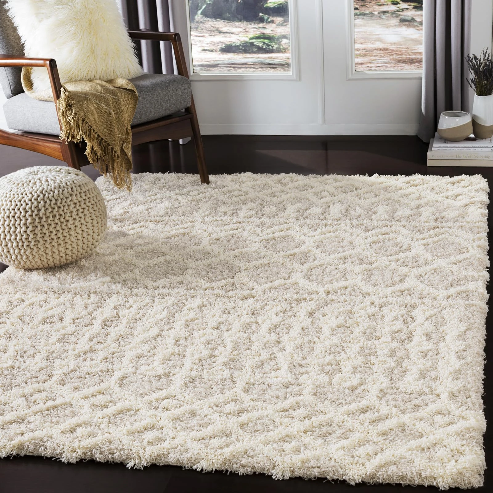 Livabliss Dubai Shaggy Rug - Modern Berber Rugs Living Room, Large 200x290 cm, Soft Shaggy Rugs for Bedroom - Neutral Boho Fluffy Rug, Easy Care Plush Thick Pile - Cream and Light Beige