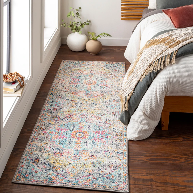 Livabliss Lou Asmara Vintage Runner 80x220 cm – Multicolour Boho Style for Hallway & Kitchen, Easy Care Floor Covering, Beige Mustard Blue - Image 1