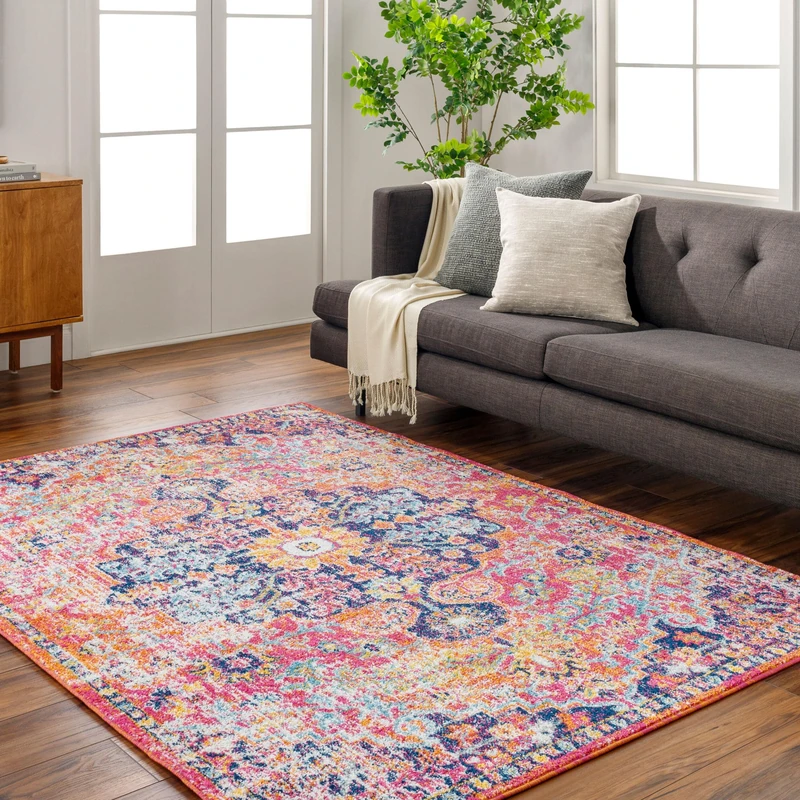 Livabliss Lou Asmara Vintage Carpet 120x170 cm, Traditional Multicolour Boho Design for Living Room, Dining & Kitchen, Easy Care Pile, Orange Navy Teal Burgundy - Image 1