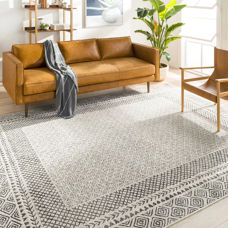 Livabliss Monaco Geometric Rug - Scandi Area Rugs Living Room 160x160 cm, Dining, Kitchen - Neutral, Abstract Patterned Rugs, Boho Style, Easy Care Pile - Large Rug, Beige, Charcoal Grey