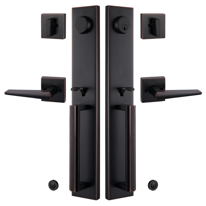 TMC Double Door Handlset for Front Entry Door in Aged Bronze (Keyed Entry Handle and Dummy Hanlset Set),MDHST201610B-DOUBLE