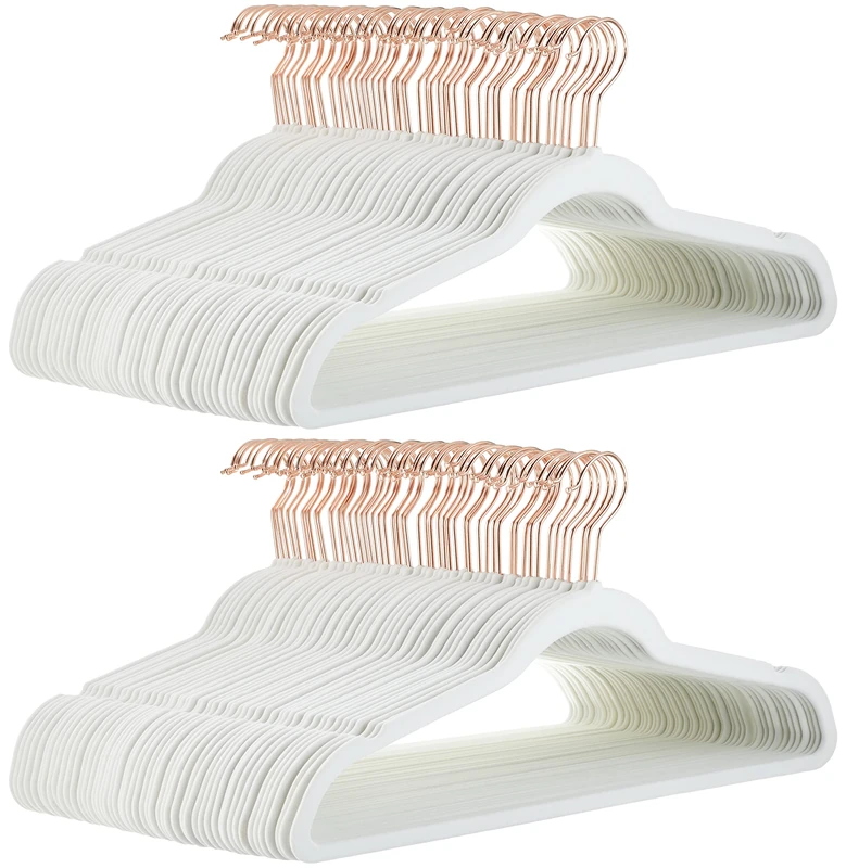 Amazon Basics 100-Pack Matching Hangers to Carry and Organise Suits, Trousers, Blazers and Folded Trouser, Ivory/Rose Gold
