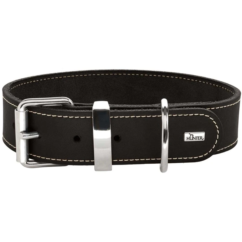 HUNTER AALBORG Special Dog Collar, Leather, Durable, Comfortable, 70 (L-XL), Black