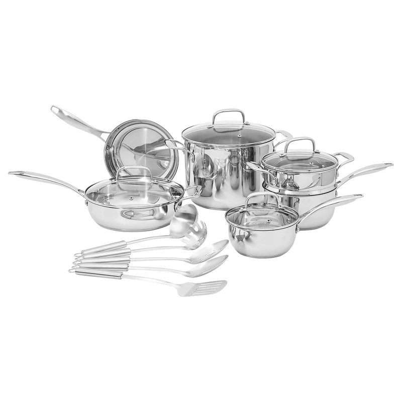 Amazon Basics Stainless Steel Cookware 15-Piece Set - Pots, Pans and Utensils