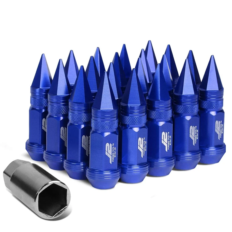 J2 Engineering LN-T7-022-125-BL 20Pcs M12 x 1.25 7075-T6 Aluminum 80mm Spiked Cap Lug Nut w/Socket Adapter (Blue)
