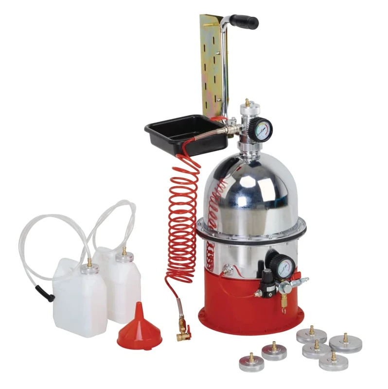 KS Tools 160.0008 – Pneumatic Brake Bleeder 6 L-10 Bars + 6 Adapters – Auto Mechanical Tools for Bleeding, Drainage, Quick Leak Control – Brake Bleeder with Flexible Hose