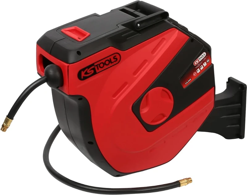 KS TOOLS 515.3445 Air and Water Reel 1/2 Inch with Pipe Diameter 13 mm, 3/8 Inch -15 m, White