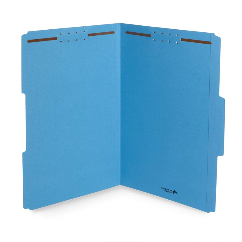 50 Heavy Duty Blue Fastener Folders, Legal Size, File Folders with Fasteners and 1/3 Cut Reinforced Tabs, Durable 2 Prongs, Designed to Organize Standard Medical or Law Files, 50 Pack