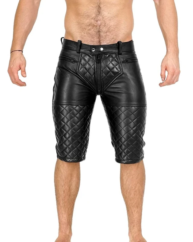 Bockle® 5G-Zip Shorts Mens Leather Shorts with Full Zip, Size: 40 Black - Image 1