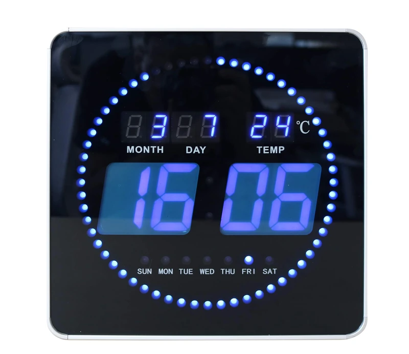 Unilux FLO Digital Clock, Black and Blue, 28 x 28 cm - Image 1