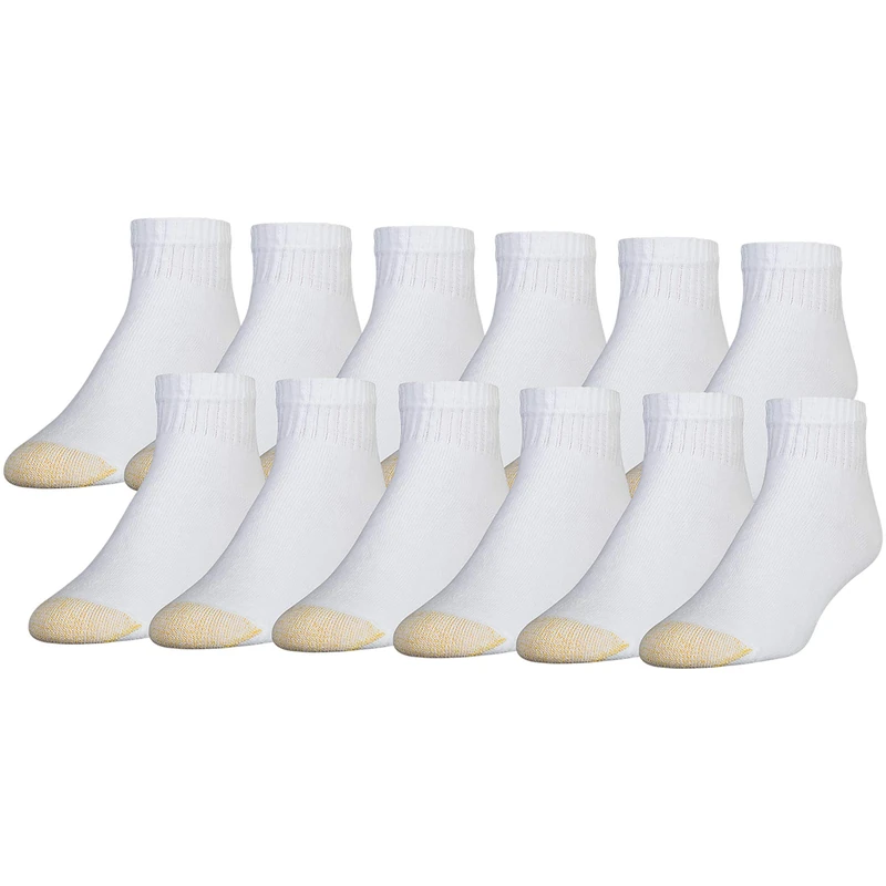 Gold Toe Men's 656p Cotton Quarter Athletic Socks, Multipairs Casual, White (12-Pairs), Large (Pack of 12)