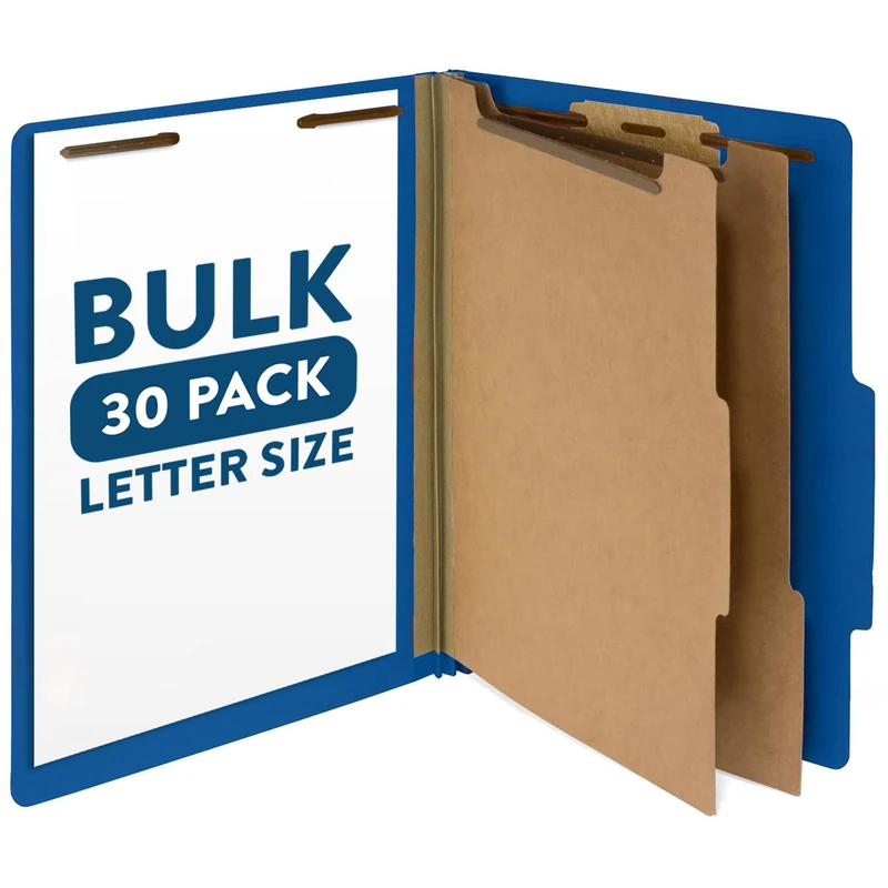 30 Letter Size Classification Folders 2 Dividers, 2 Inch Tyvek Expansions, Durable 2 Prongs, Letter Size, Color, 30 Pack