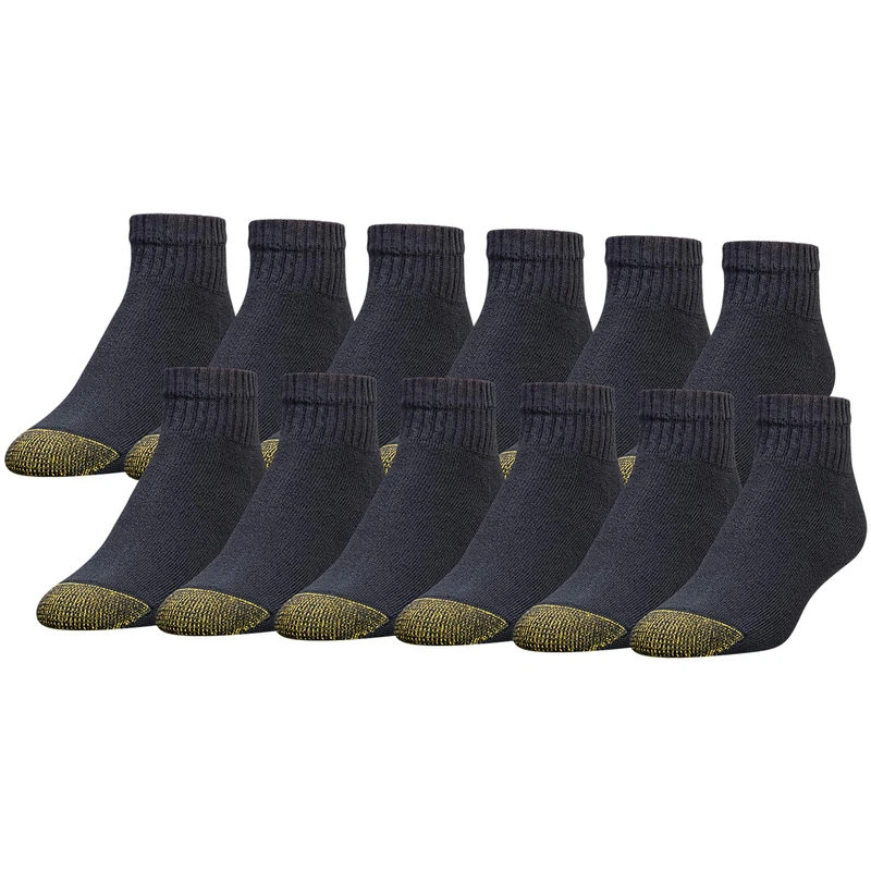 Gold Toe Men's 656p Cotton Ankle Athletic Socks, Multipairs Casual, Black (12-Pairs), Large (Pack of 12)