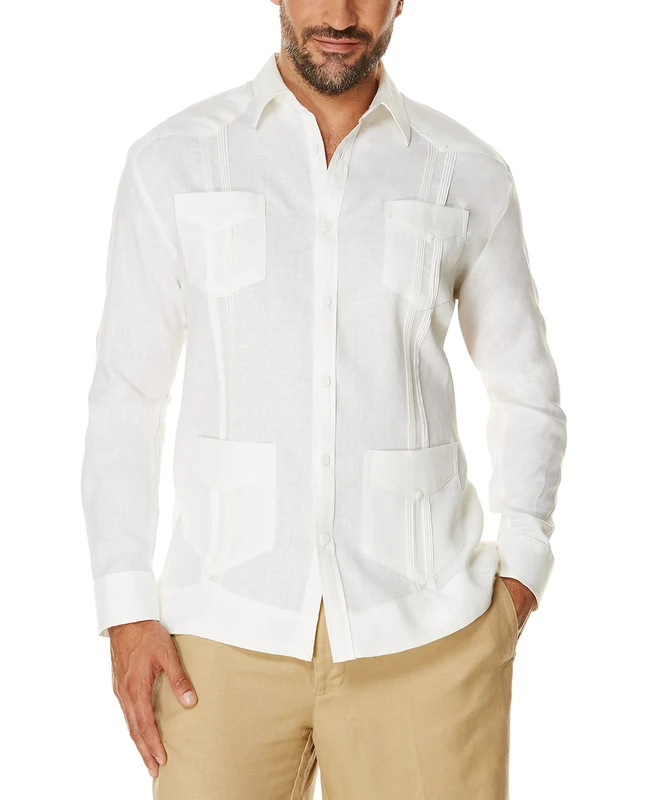 Cubavera Men's 100% Linen Four-Pocket Long Sleeve Guayabera (Size Small-5x Tall) Button Down Shirt, Bright White, 4XL Big