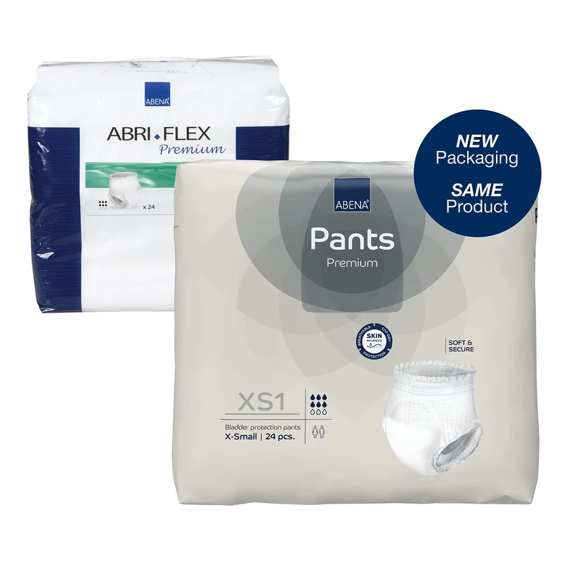 Abena Pants Premium Pull-Up Incontinence Pants, Eco-Labelled Incontinence Pants for Men and Women, Discreet, Protective, Breathable, Comfortable - XS 1, 45-70cm Waist, 24PK