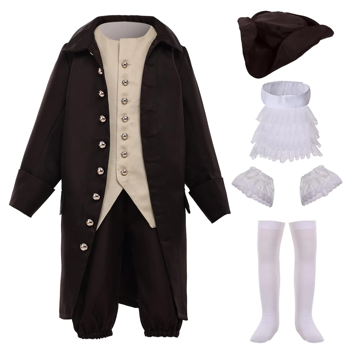 BPURB Kids Colonial Costume Boys 18th Century America Boys Baroque Aristocrat Deluxe Costume Outfit(12, Brown Set)