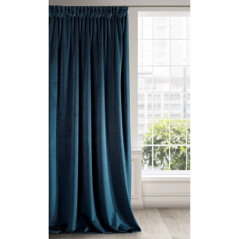 Eurofirany Soft Plain Opaque Velvet Curtain with Rufflette Tape For Rail - 1 Unit, Thick Fluffy Panel Drape Classic Glamour Elegant Living Room Bedroom, W55'' x L106'', 140x270 cm, Navy Blue