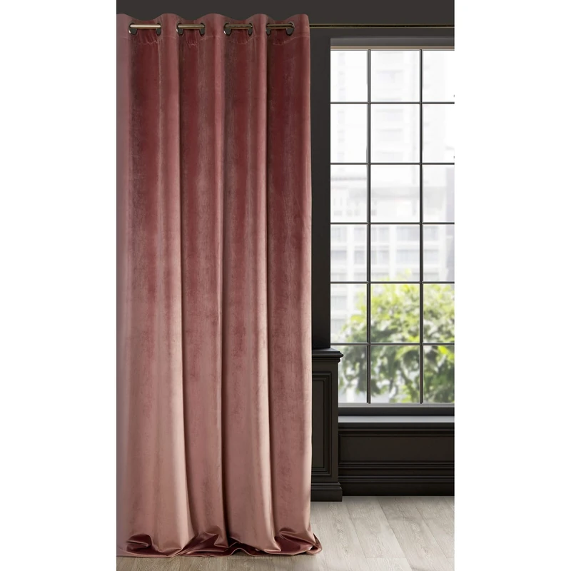Eurofirany Soft Plain Opaque Velvet Curtain with Eyelets - 1 Unit, Thick Fluffy Panel Drape Classic Glamour Elegant Living Room Bedroom, W55'' x L98.4'', 140x250 cm, Dark Pink