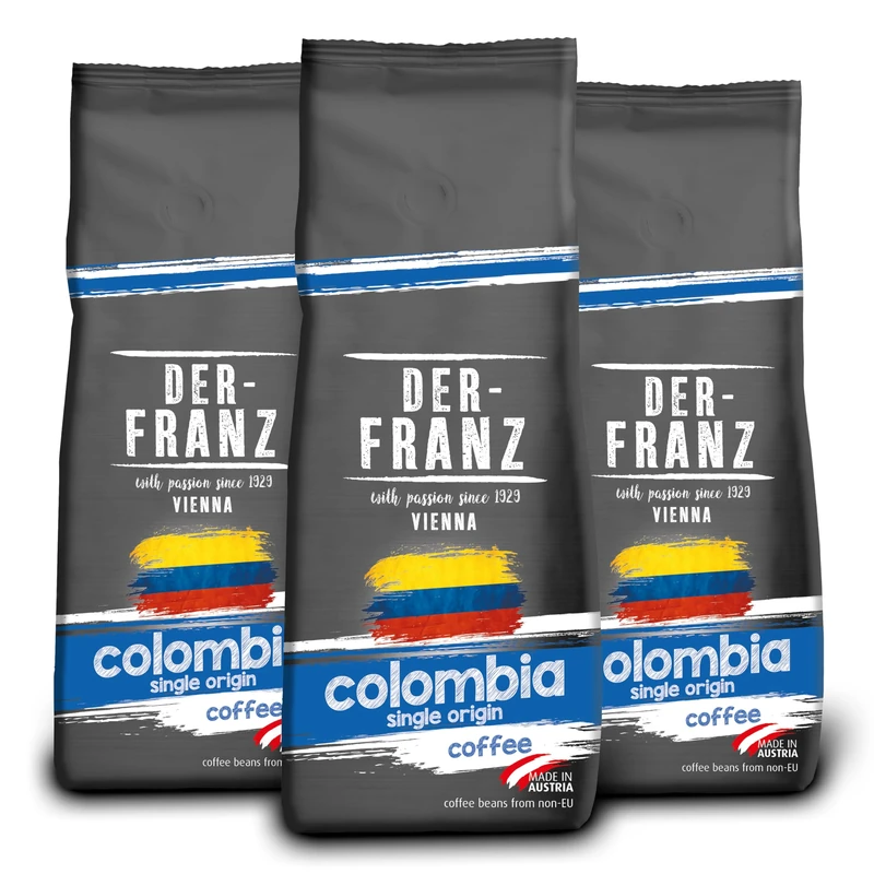 Der-Franz Columbia Single Origin Coffee, whole bean, 3 x 500 g