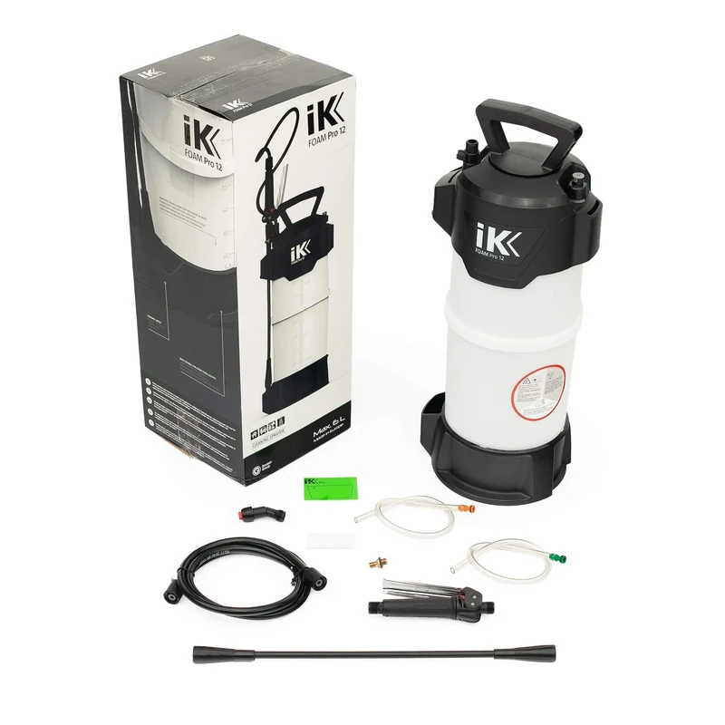 IK FOAM Pro 12 - Professional Foam Sprayer - With Compressed Air Connector - 3 Types of Foam - Ideal for Cleaning and Disinfection - Translucent Tank - Reinforced Hose - 10L