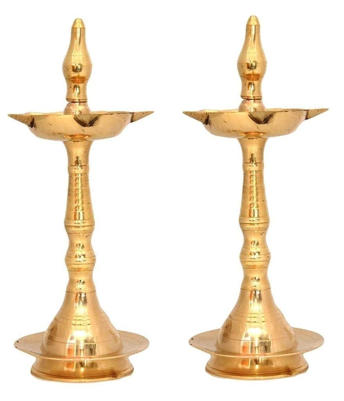 NOBILITY Brass Oil Lamp Diya 10 Inch Kerala Traditional Samai Deepak Lamp Kutthu vilakku Panchmahal Deepam for Pooja Mandir Diwali Indian Gift Items Puja Set Pack of 02 - Image 1