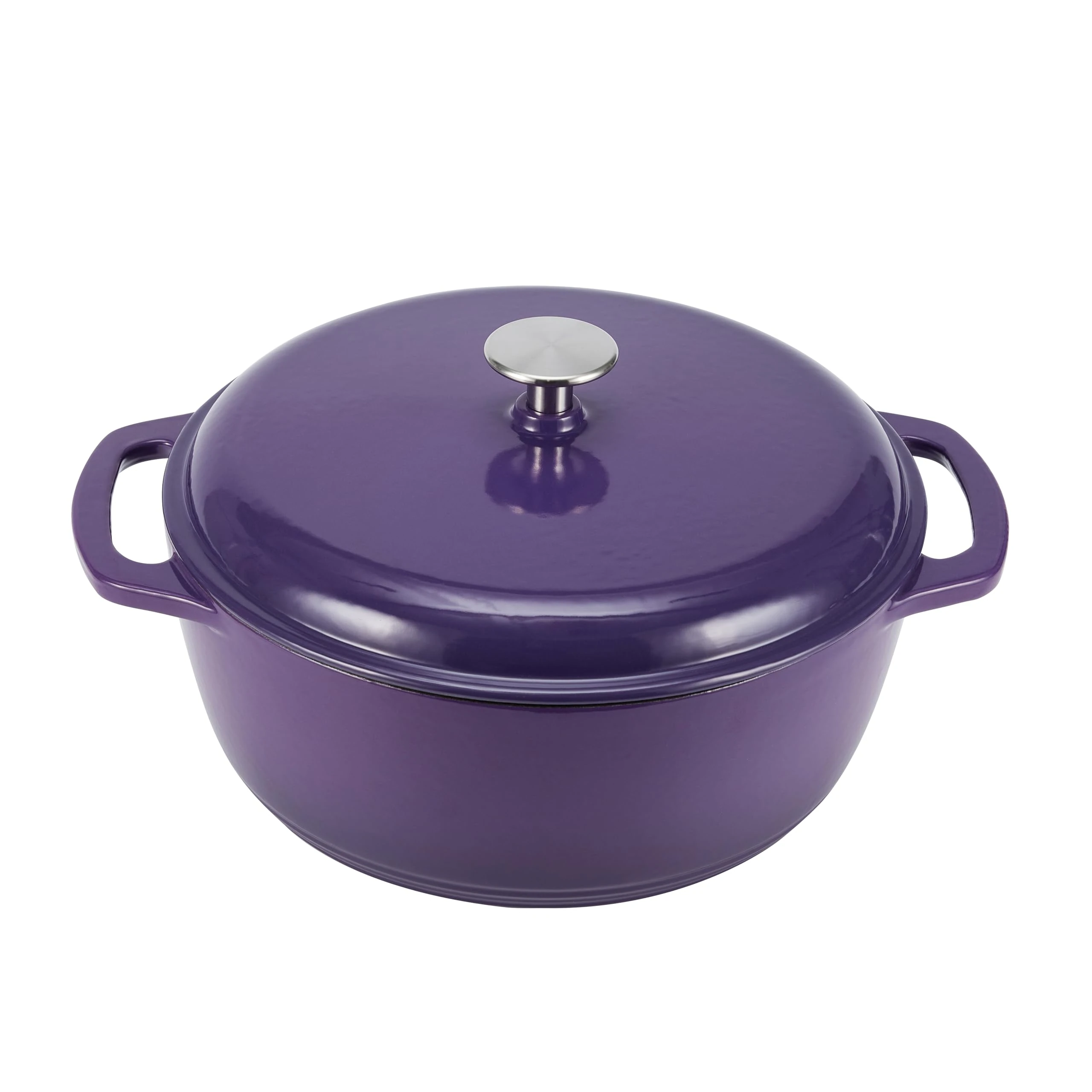 Amazon Basics Enameled Cast Iron Round Dutch Oven with Lid and Dual Handles, Heavy-Duty, 5.7 L, Purple
