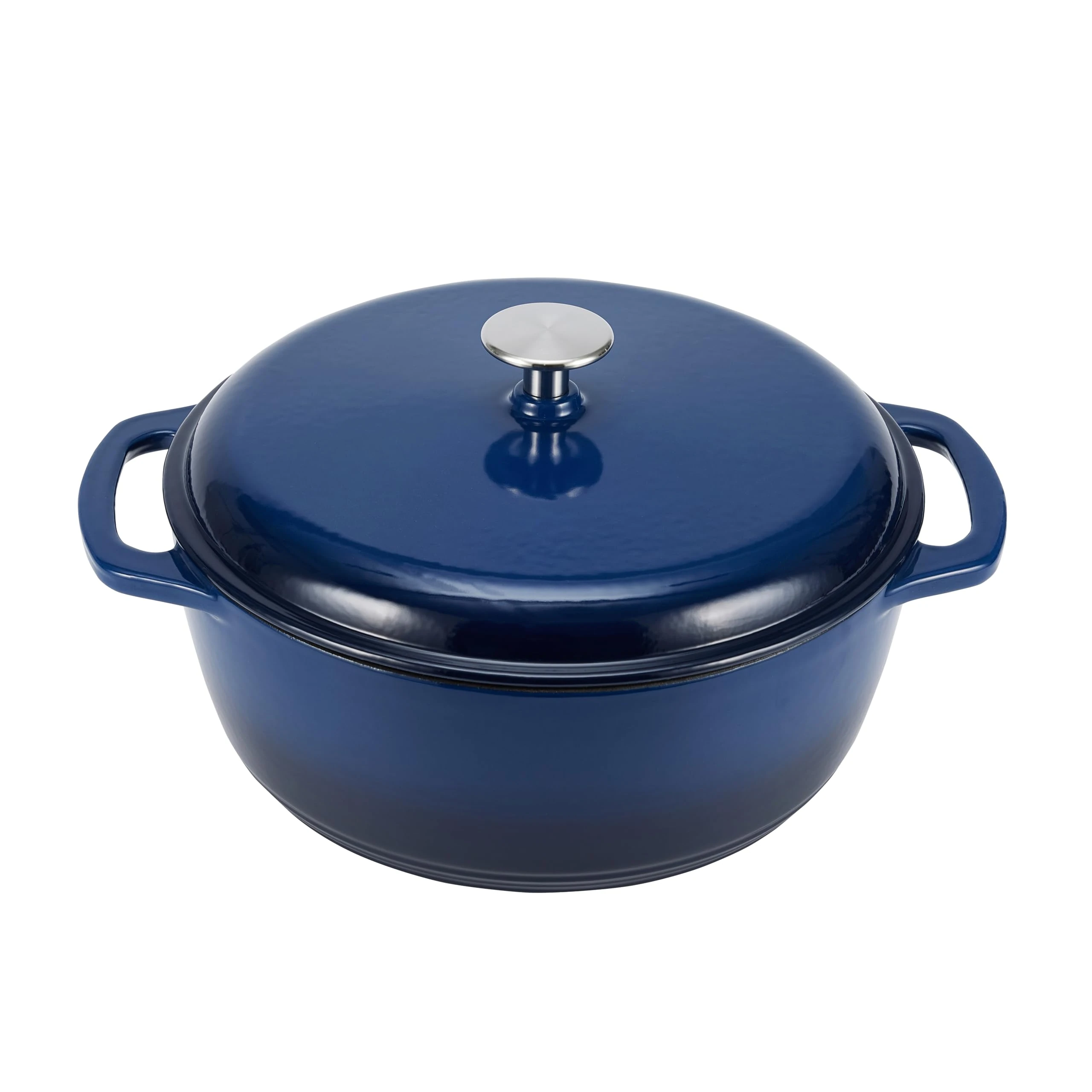 Amazon Basics Enameled Cast Iron Round Dutch Oven with Lid and Dual Handles, Heavy-Duty, 5.7 L, Navy