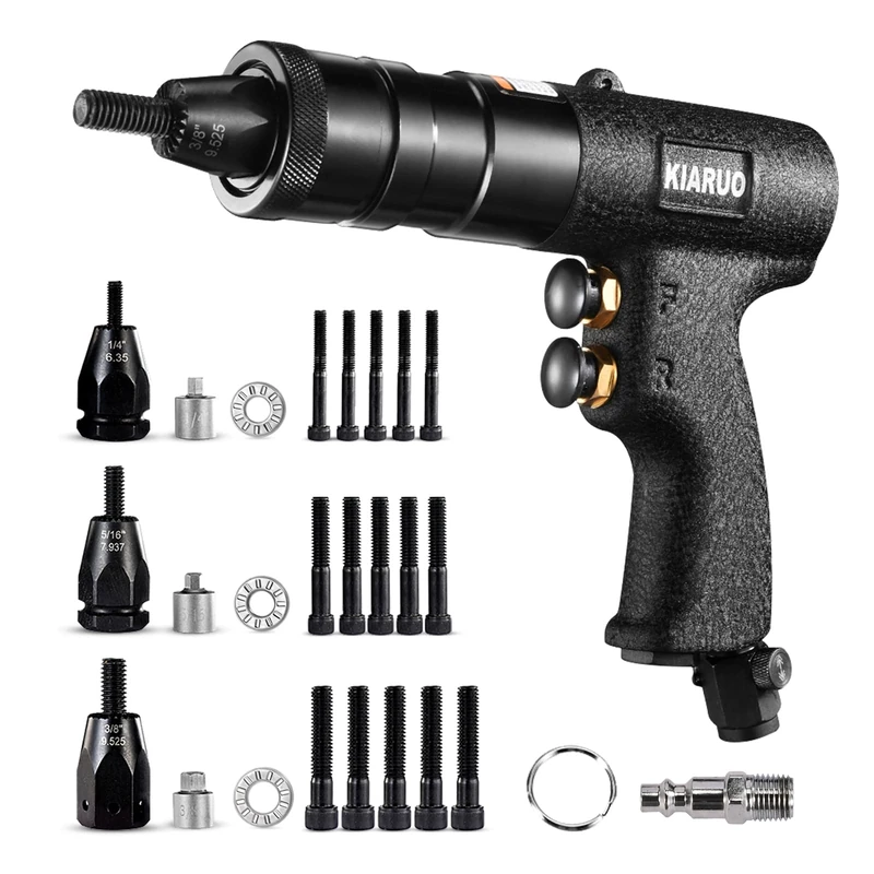 KIARUO Pneumatic Rivet Nut Gun with Self-Locking Head Gun，Quick-Change 1/4 & 5/16 & 3/8 Mandrels,Industrial Grade Adjustable Speed Pull Nut Gun Tool…