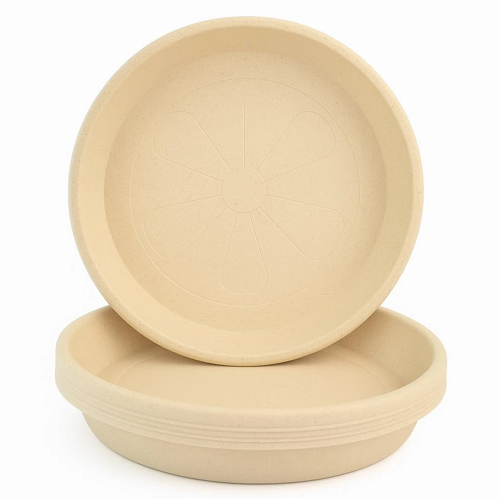 Home Garden Ornaments Plant Pot Saucers Strong Drip Tray Round Tray Plastic Trays Set of 5 (Beige, Diameter: 24cm)