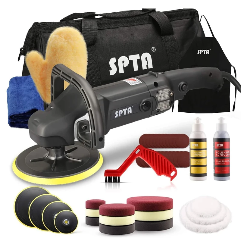 Buffer Polisher, SPTA 7 Inch 180mm Rotary Car Polishing Machine & Polishing Pads Set for Auto Buffing and Polishing
