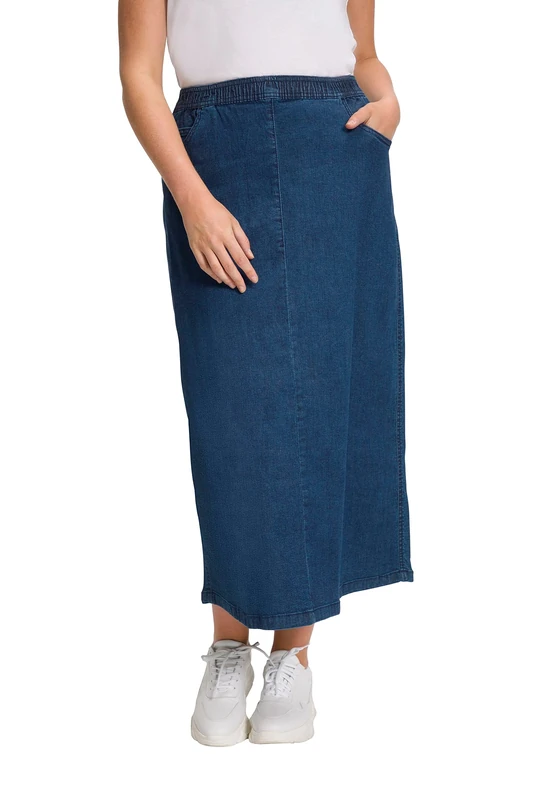Ulla Popken Women's Plus Size Elastic Waist Stretch Denim Skirt Dark Blue 58+ 725370 93-58+