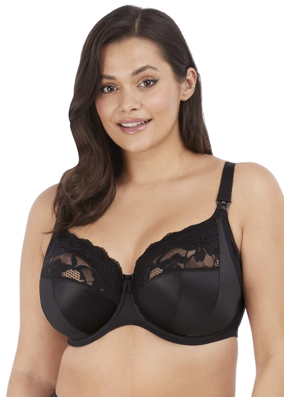 Elomi Women's Molly Stretch Lace Underwire Nursing Bra Full Coverage, Black, 40K US