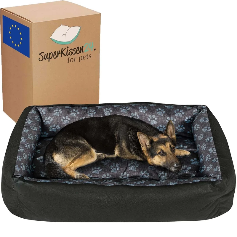 Superkissen24. Pet Bed for Dog and Cat - Dog Sofa - Washable - Medium and Big Dogs - XL - Black and Gray - Paws and flax