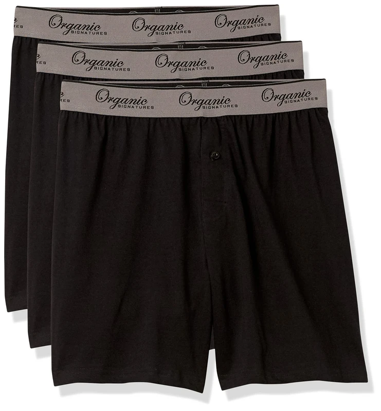 Organic Signatures Men's Boxers 100% Organic Cotton, Soft Boxers for Men, 3-Pack, Black, L