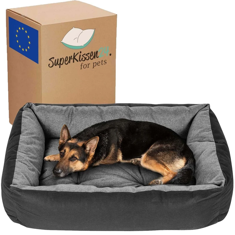 Superkissen24. Pet Bed for Dog and Cat - Dog Sofa - Washable - Medium and Big Dogs - XL - Black and Gray - Flax