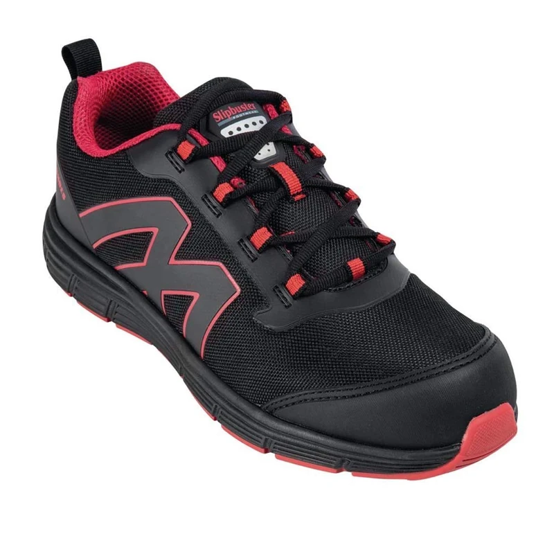 Slipbuster Footwear BB421-44 Mesh Safety Trainer Shoe, SB, FO, SRC, Size 44, Black