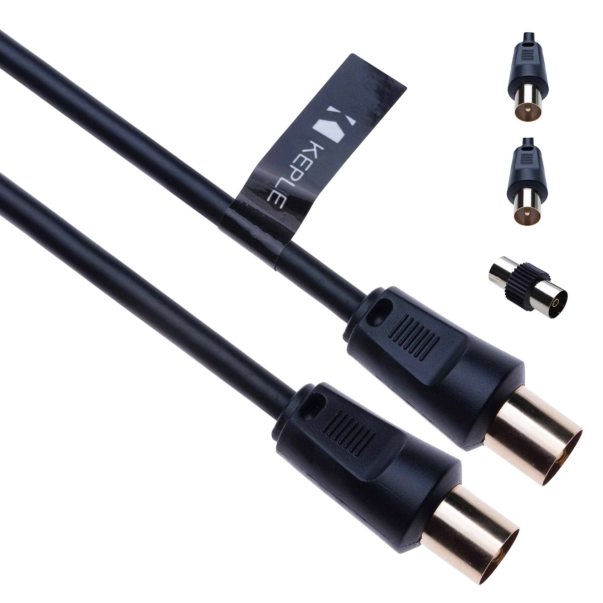 TV Aerial Ariel Cable Coaxial Extension Lead Freesat Recorder Male to Male Plug with Female Adapter Coupler for TV DVD VCR SKY Virgin, BT, TV Box, Satellite Antenna Splitter Black 10m