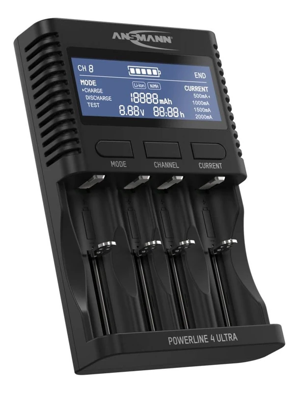 Ansmann For AA/AAA/C/D NiMH batteries and Li-Ion 18650/26650 battery charger (charging/discharging/testing) battery care station Powerline 4 Ultra, black