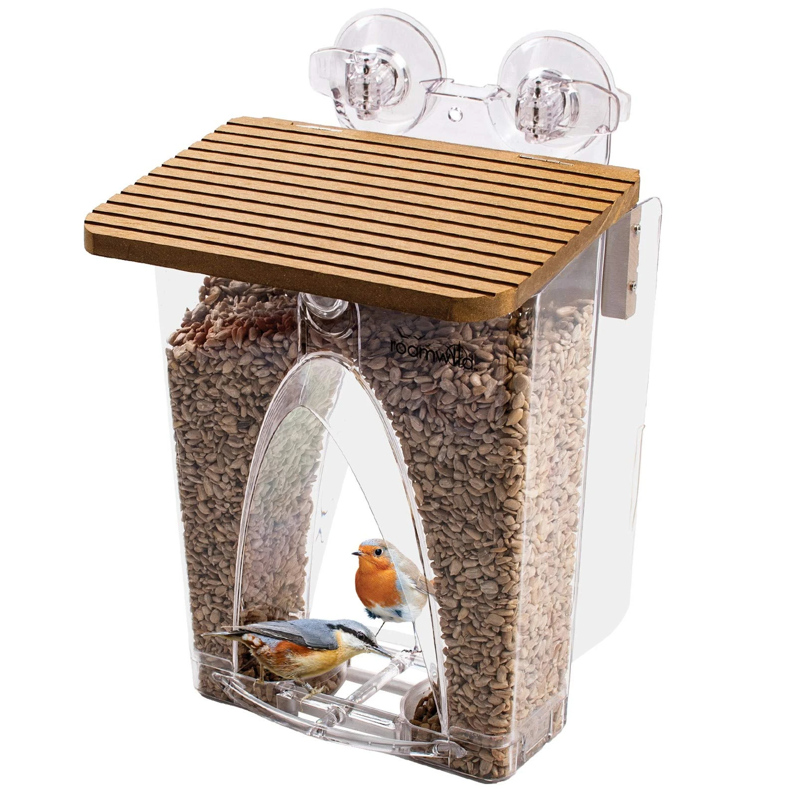 Roamwild Beautiful Arch Window Wild Bird Feeder With Huge 2L Capacity & Ultra Strong Dual Suction Technology For Outdoors With Drainage Holes & Window Protectors