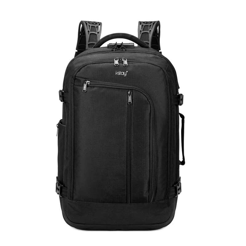 i-stay Cabin Backpack luggage bag, Flight Approved 38 Litre Weekend Backpack Carry On Travel Hand Luggage with laptop compartment, USB port and anti theft padlock Black - Image 1