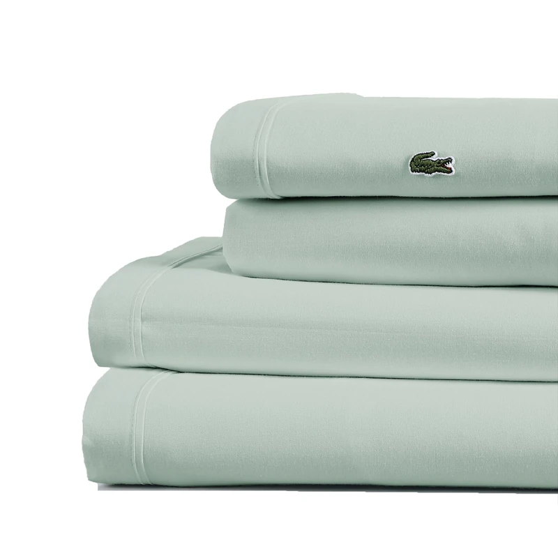Lacoste Percale Solid Sheet Set, Queen, Iced Mint