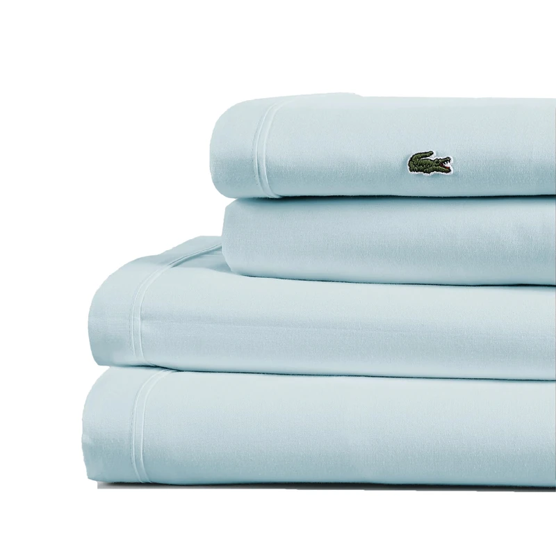 Lacoste Percale Solid Sheet Set, Twin, Pale Aqua