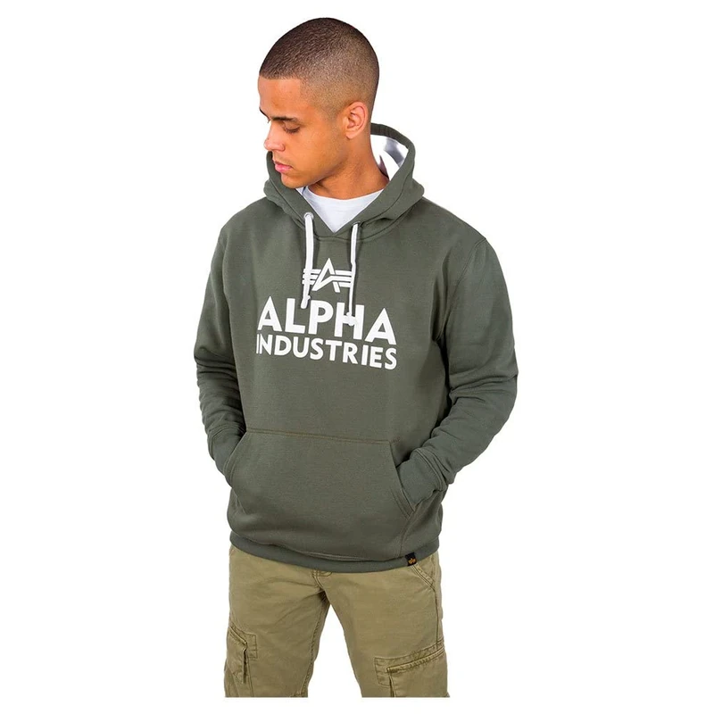 Alpha Industries Men's Foam Print Hoody Hooded Sweatshirt, Dark Olive, XS