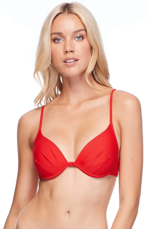 Body Glove Women's Greta Solid Molded Cup Push Up Underwire Bikini Top Swimsuit, Smoothie True Red, Medium