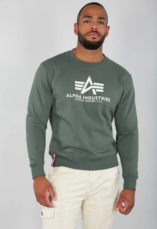 Alpha Industries Men's Basic Sweater Sweatshirt, Vintage Green, XXS