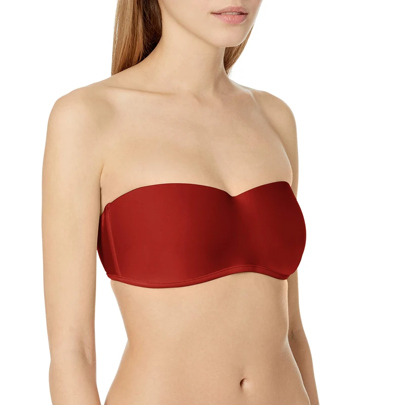 Body Glove Women's Crystal Solid Molded Cup Bandeau Bikini Top Swimsuit, Smoothie Spice, Small