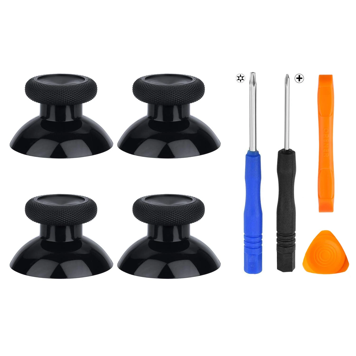 4pcs Replacement Thumbsticks, Screwdriver, Pry Tool for Xbox One/ PS4 Controllers, Black Analog Grip for Xbox One S