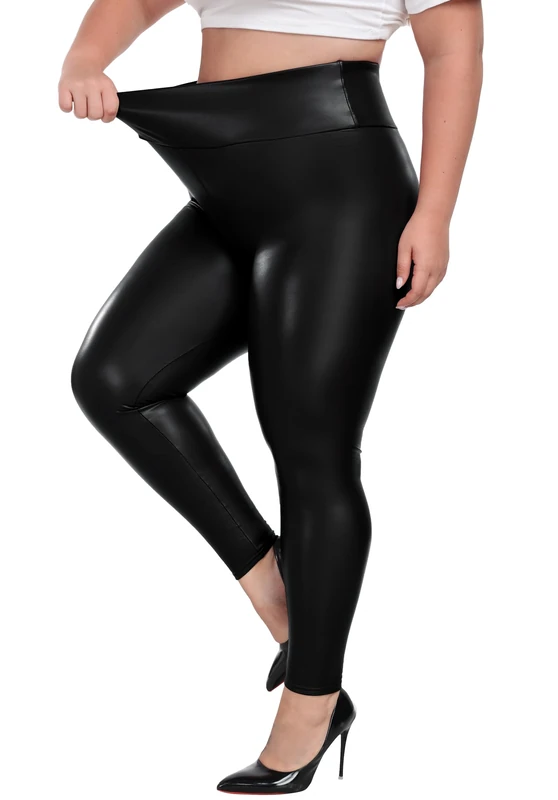 VOGUEMAX Women's Faux Leather Leggings Black Sexy High Waist Full Length Leggings - Black - Medium - Image 1
