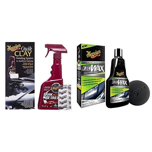 Meguiar's G1116EU Quik Clay Starter Kit, 473 ml + 80 g with 3-in-1 Wax 473 ml Bundle